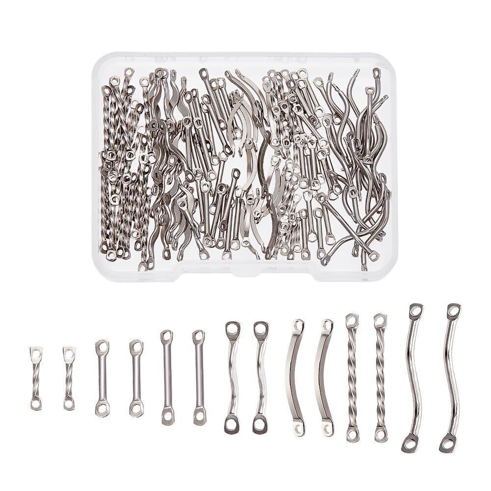 8646 140Pcs 7 Styles Bar Links Charms 10-20 mm Long Stainless Steel